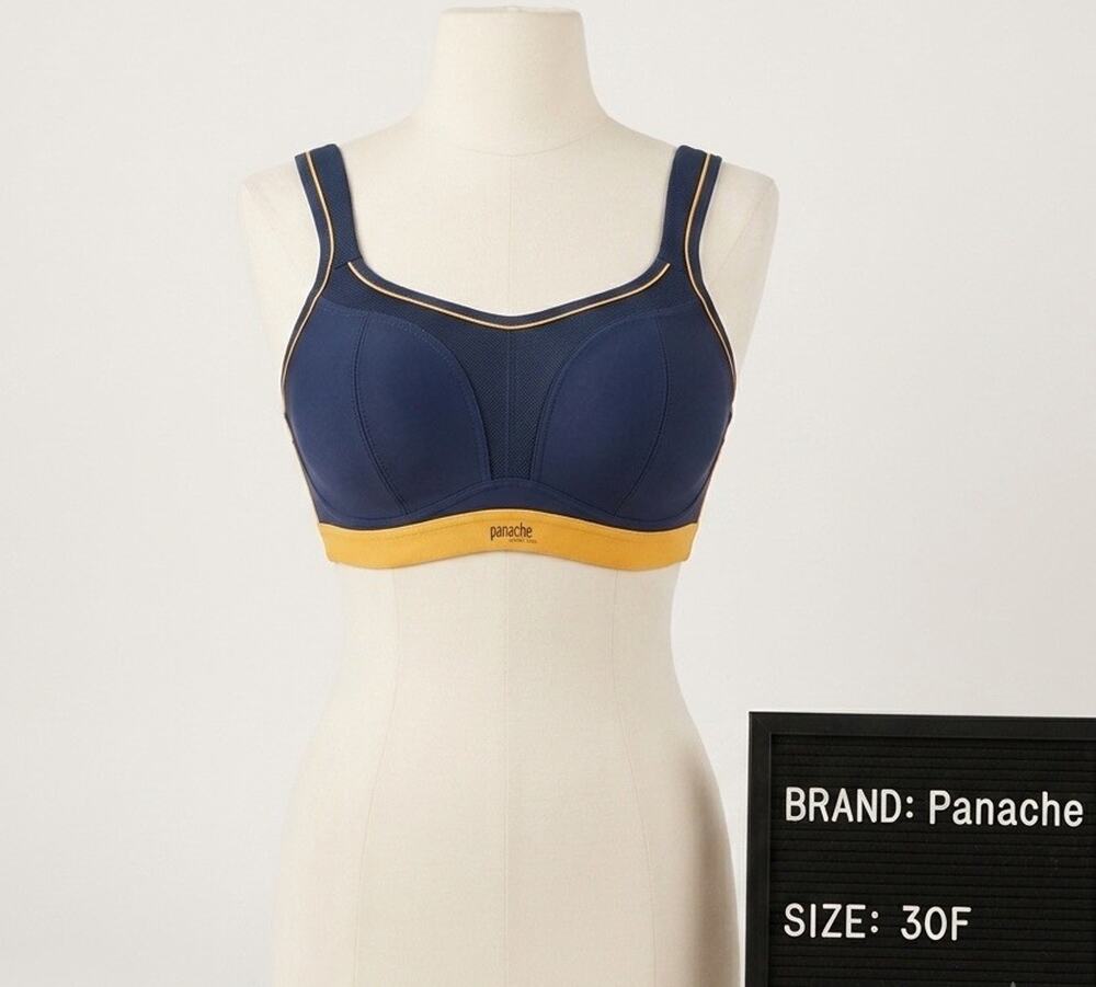 Panache Sport Wirefree Sports Bra 30F Navy Blue Gold Yellow High Impact 7341B